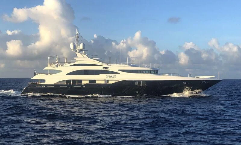 a large ship on the water aboard LADY B Yacht for Charter