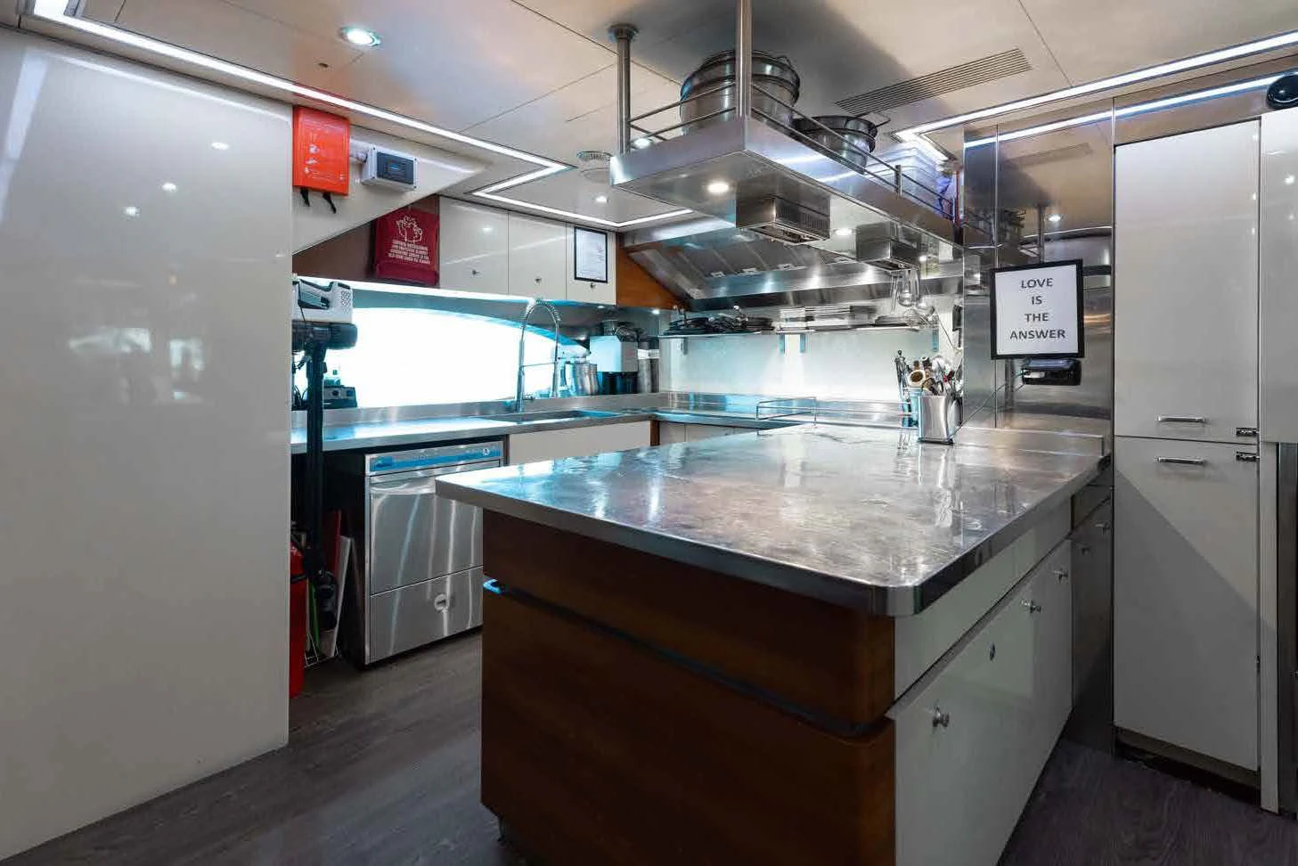 a kitchen with a countertop aboard LADY B Yacht for Charter