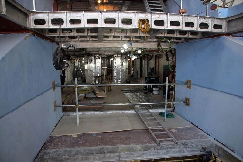 a large ship with a staircase aboard FLYING DAGGER III Yacht for Sale