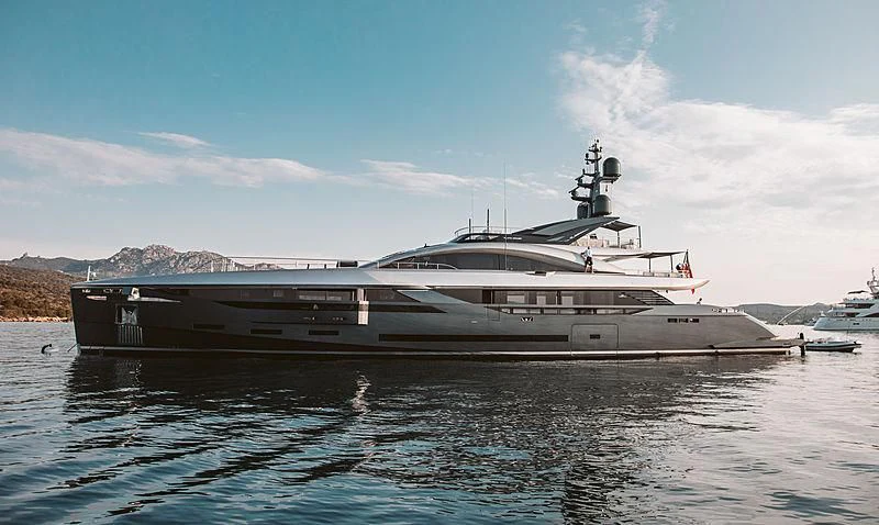 a large ship in the water aboard FLYING DAGGER III Yacht for Sale