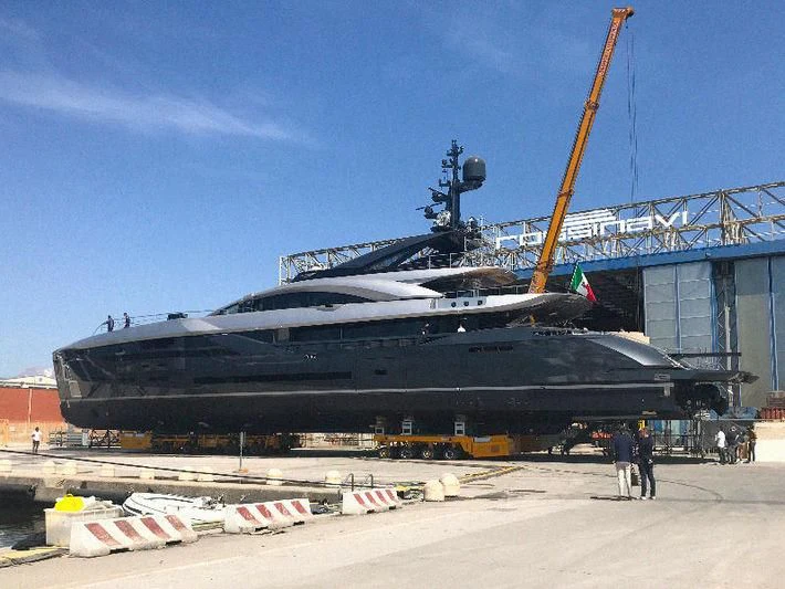 a large ship docked aboard FLYING DAGGER III Yacht for Sale