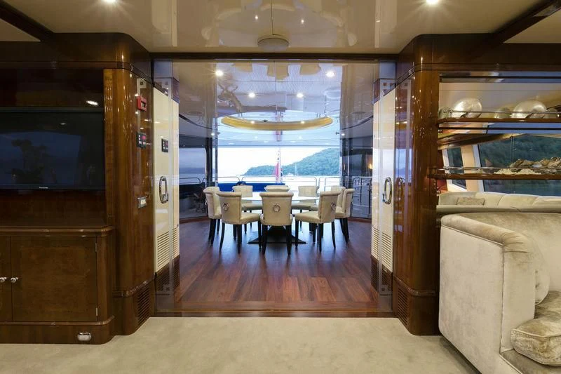 inside of a building with a view of the ocean aboard THE STAR Yacht for Sale