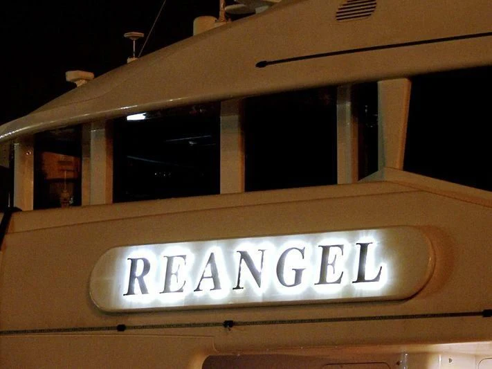a sign on a building aboard THE STAR Yacht for Sale