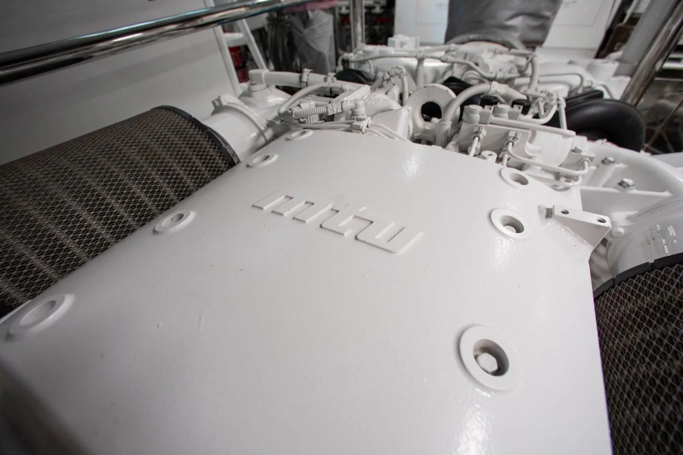 a close-up of a car engine aboard INDIGO Yacht for Sale