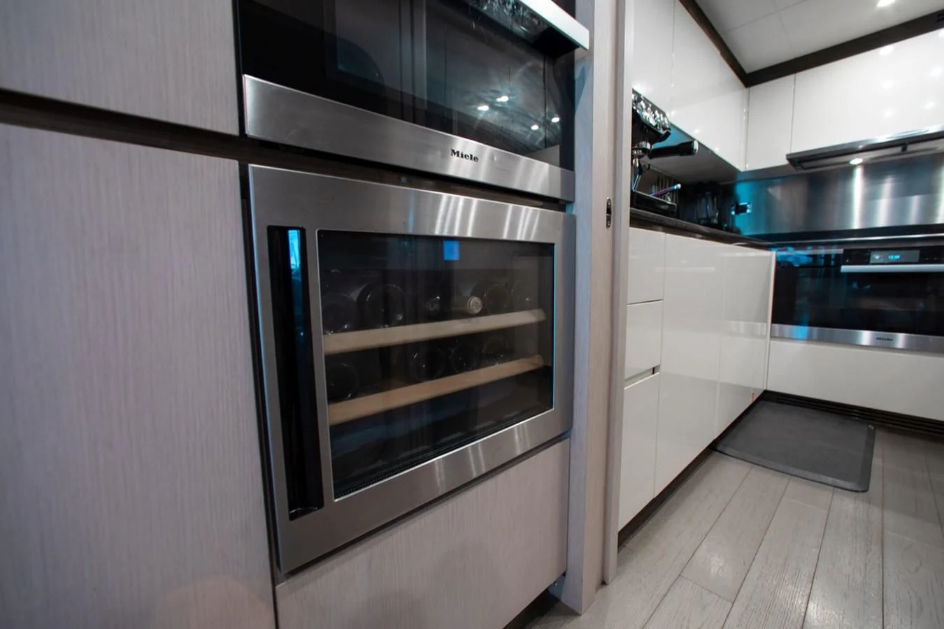 a kitchen with a large oven aboard INDIGO Yacht for Sale