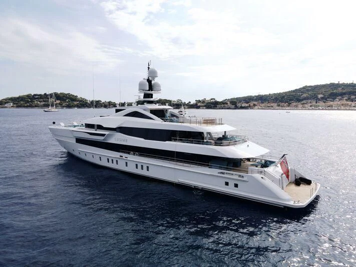 a white yacht in the water aboard LUSINE Yacht for Sale