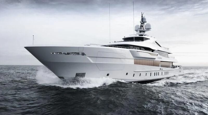 a white yacht in the water aboard LUSINE Yacht for Sale