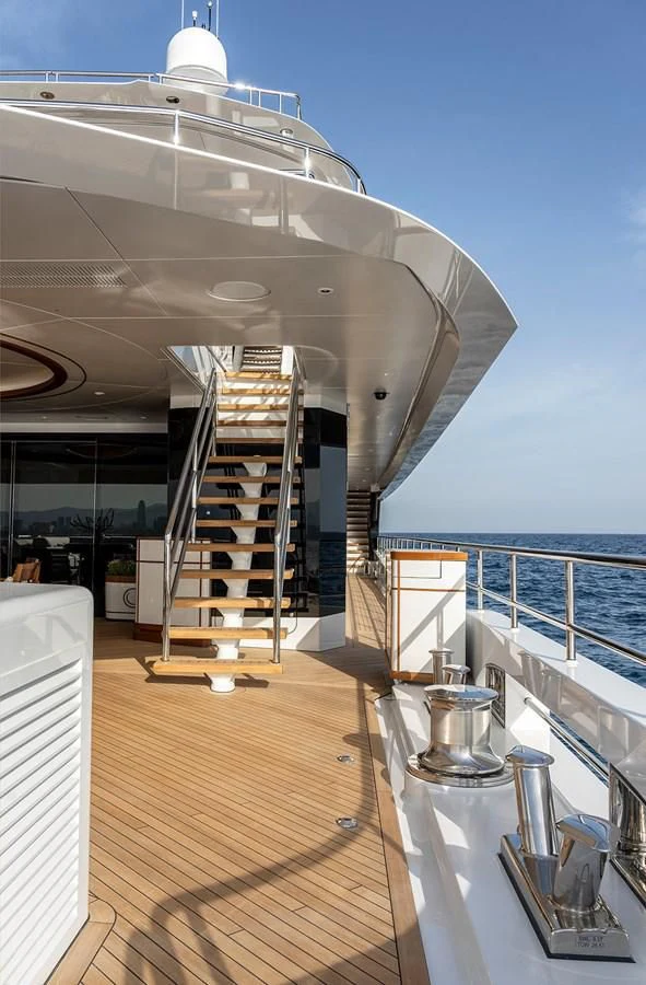 a large metal staircase on a deck aboard LUSINE Yacht for Sale