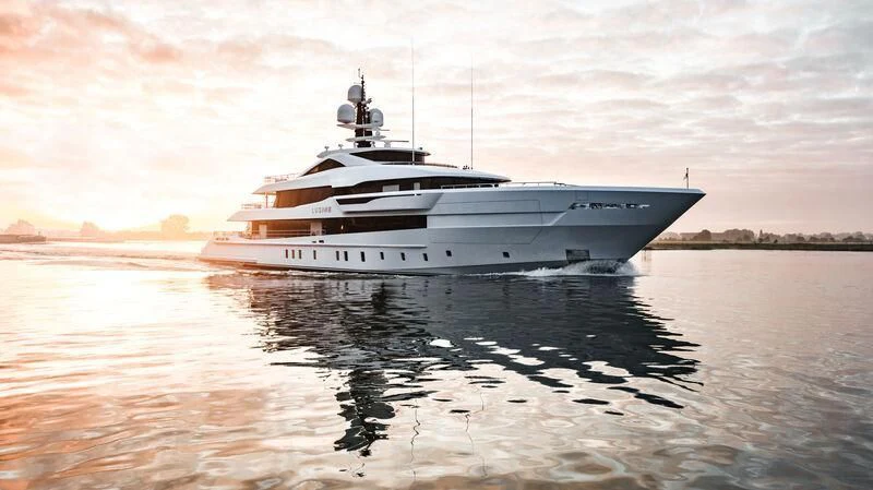 a white boat on the water aboard LUSINE Yacht for Sale