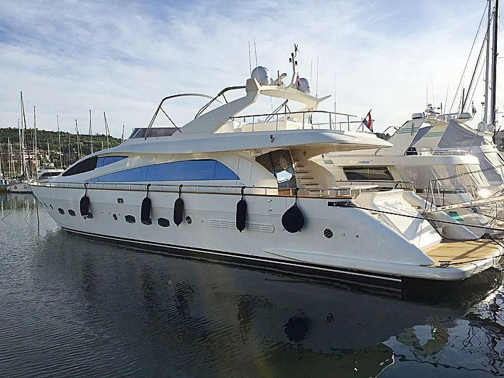 a white boat on the water aboard MONKEY BUSINESS Yacht for Sale