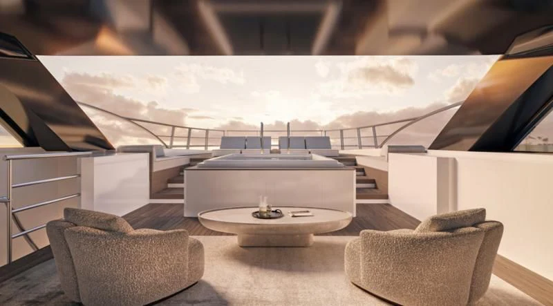 a room with a table and chairs aboard ENTOURAGE Yacht for Sale