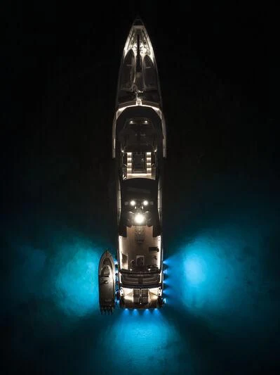 a space ship in space aboard ENTOURAGE Yacht for Sale