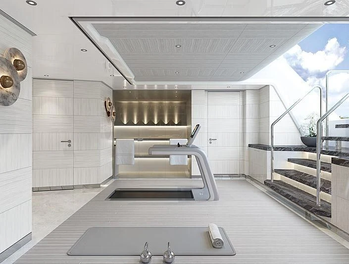 a room with a large white ceiling aboard ENTOURAGE Yacht for Sale