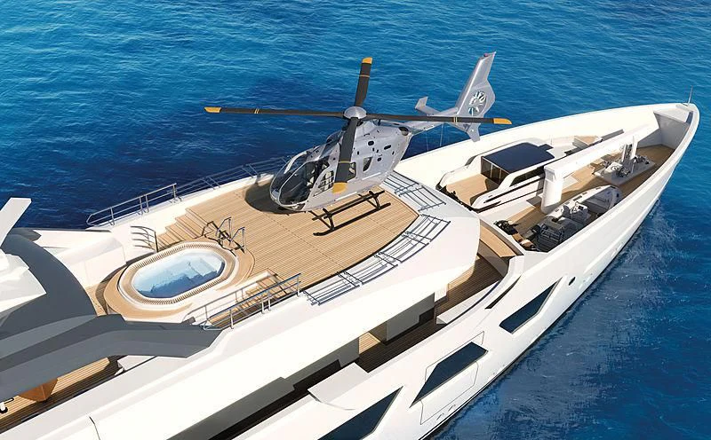 a white boat with a propeller on it aboard ENTOURAGE Yacht for Sale