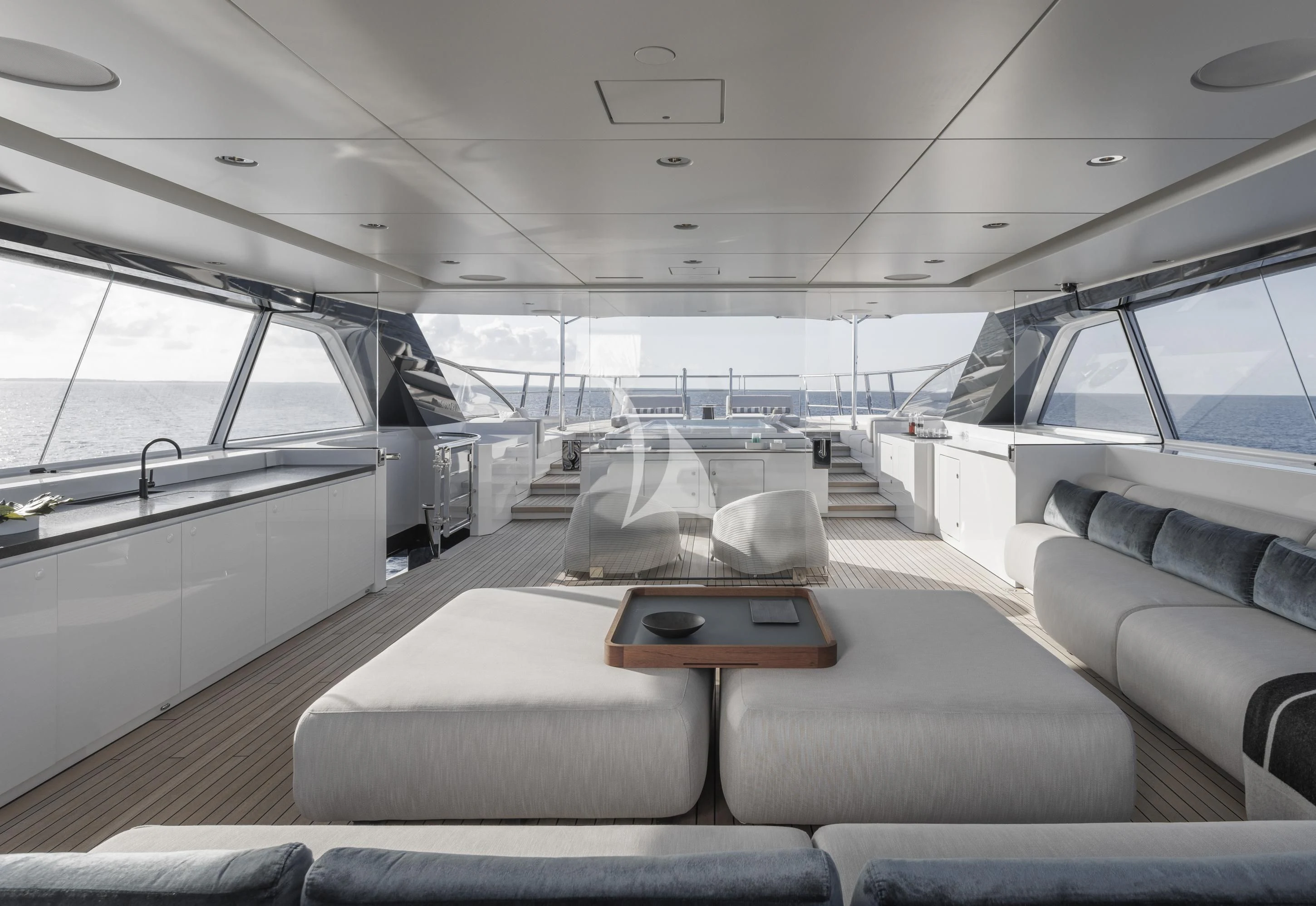 inside of a car aboard ENTOURAGE Yacht for Sale