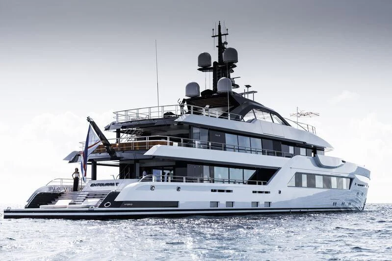 a boat in the water aboard ENTOURAGE Yacht for Sale