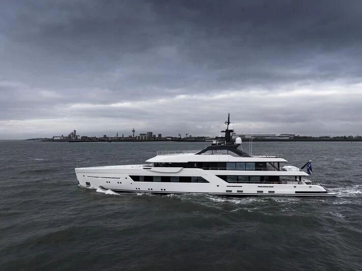 a boat in the water aboard ENTOURAGE Yacht for Sale