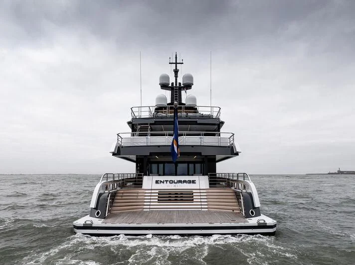 a boat in the water aboard ENTOURAGE Yacht for Sale