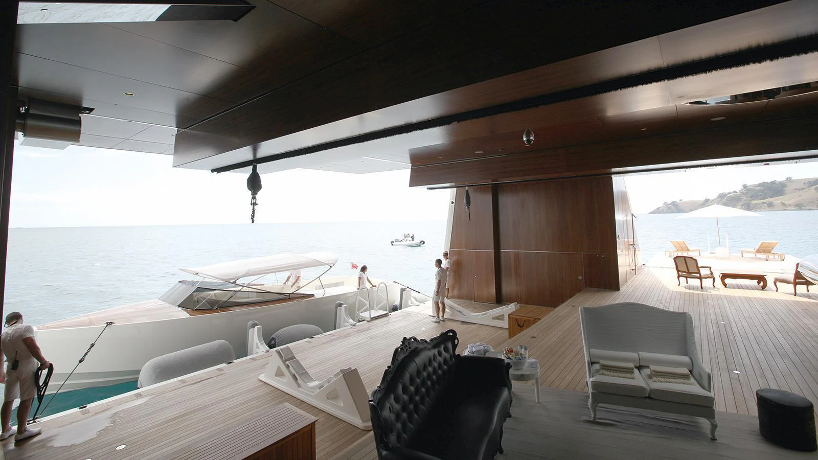 a boat on a deck aboard A Yacht for Sale