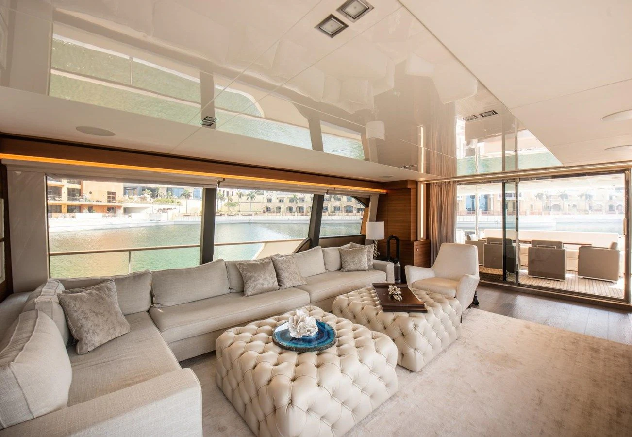 a living room with a large window aboard ZEN Yacht for Sale