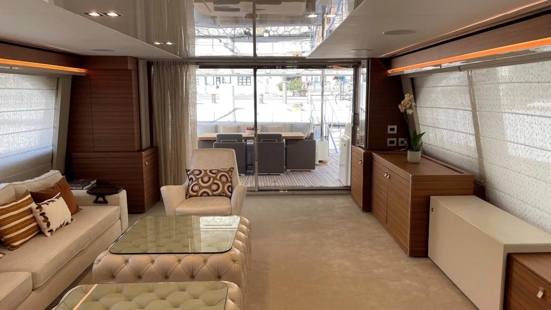 a living room with a large window aboard ZEN Yacht for Sale
