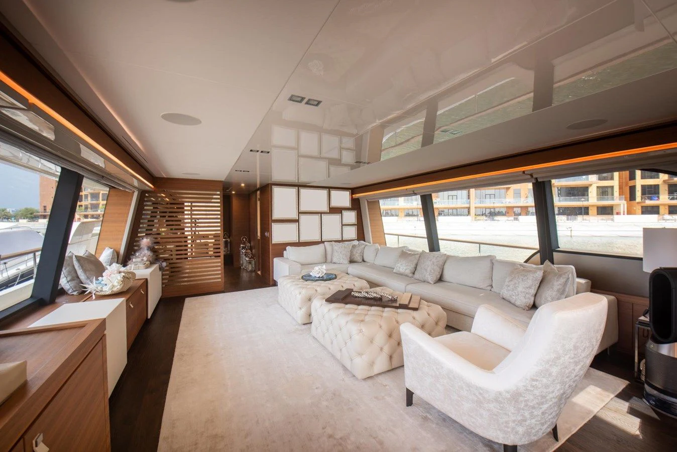 a living room with a large window aboard ZEN Yacht for Sale
