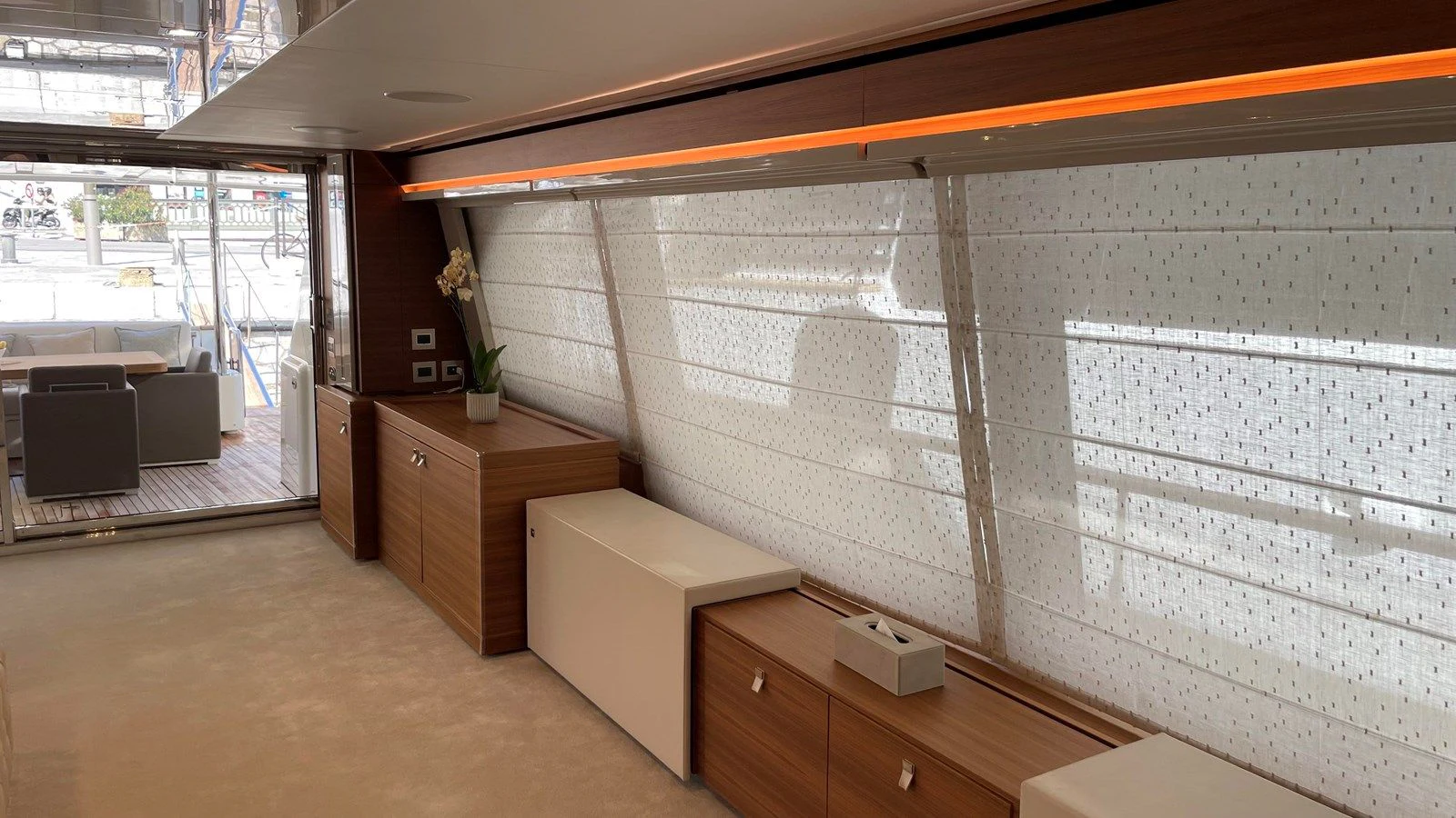 a room with a large window aboard ZEN Yacht for Sale
