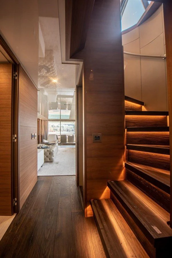 a hallway with wood floors aboard ZEN Yacht for Sale