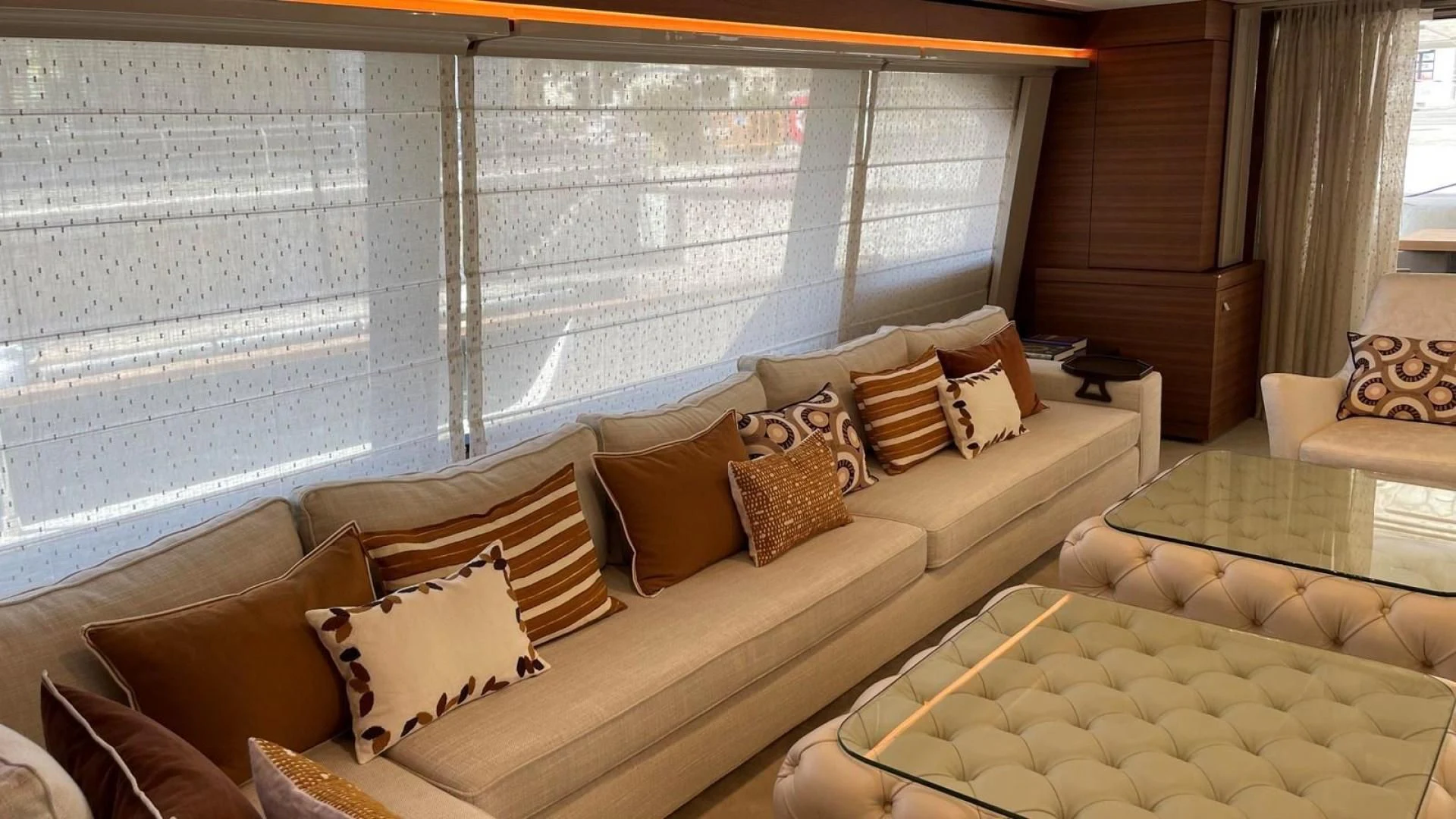 a couch with pillows and pillows aboard ZEN Yacht for Sale