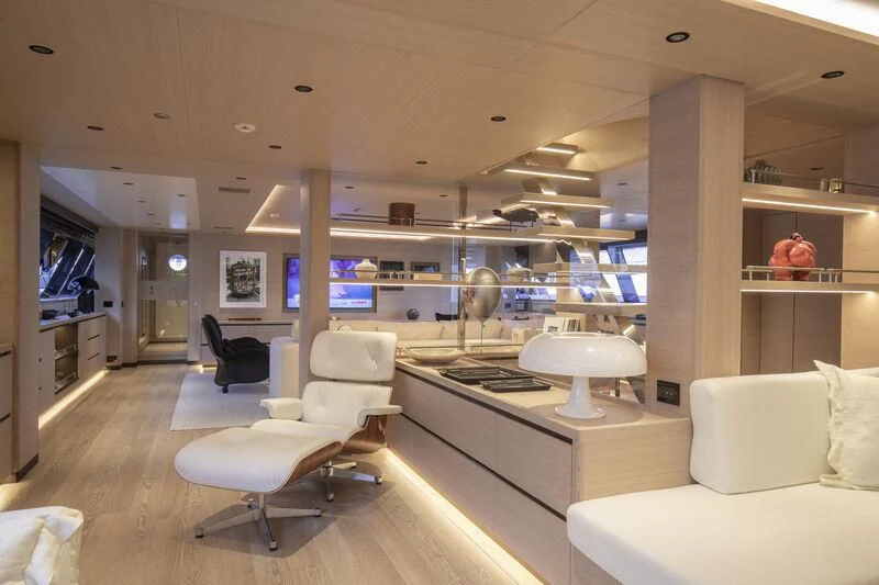 a room with a couch and a television aboard CAOZ 14 Yacht for Sale