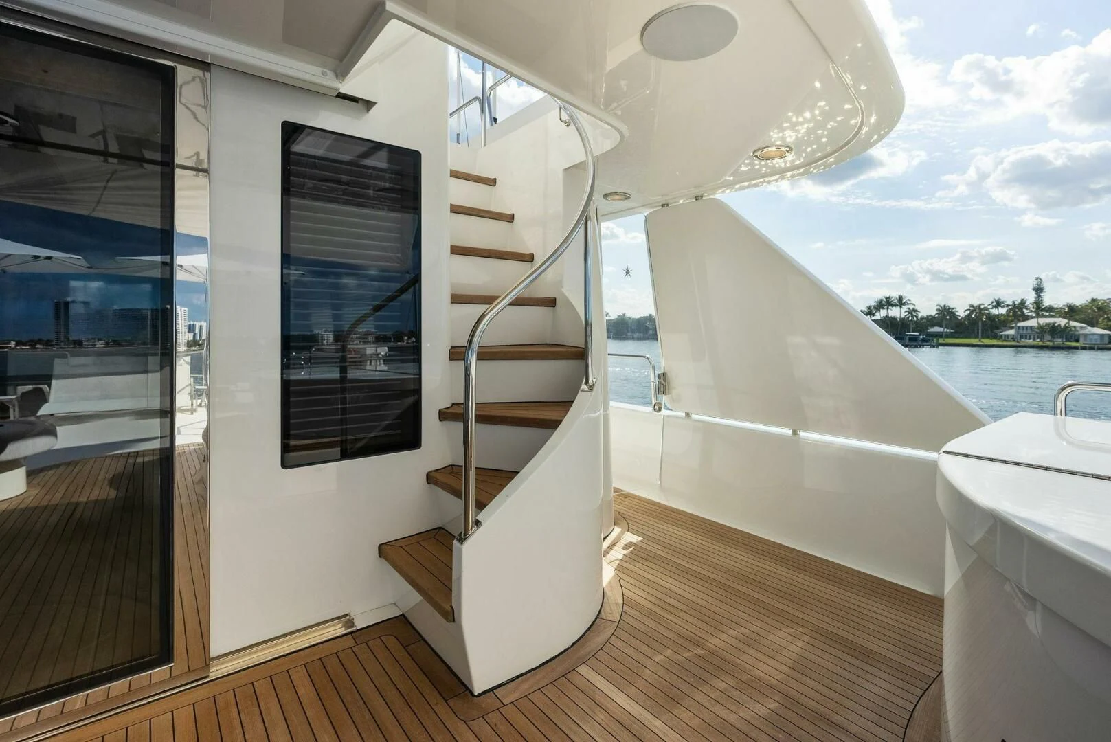a white staircase in a room aboard ANTARES Yacht for Sale