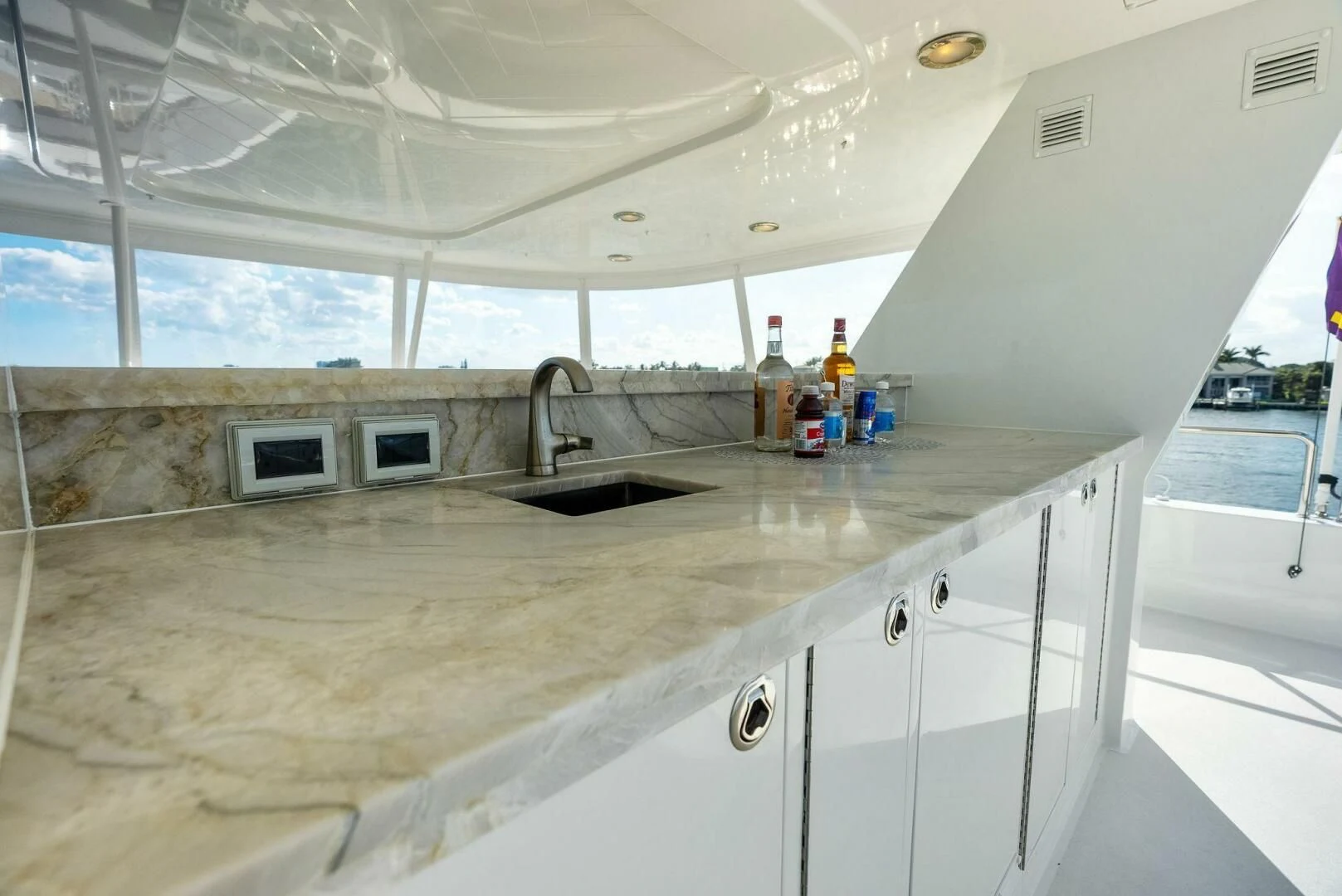 a kitchen with a large countertop aboard ANTARES Yacht for Sale