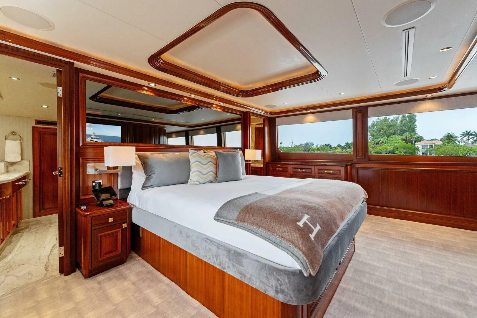 a bed in a room aboard ANTARES Yacht for Sale