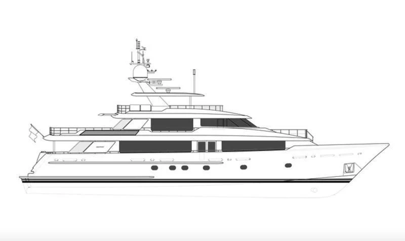 a black and white boat aboard ANTARES Yacht for Sale