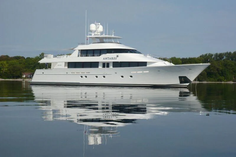 a white boat on water aboard ANTARES Yacht for Sale