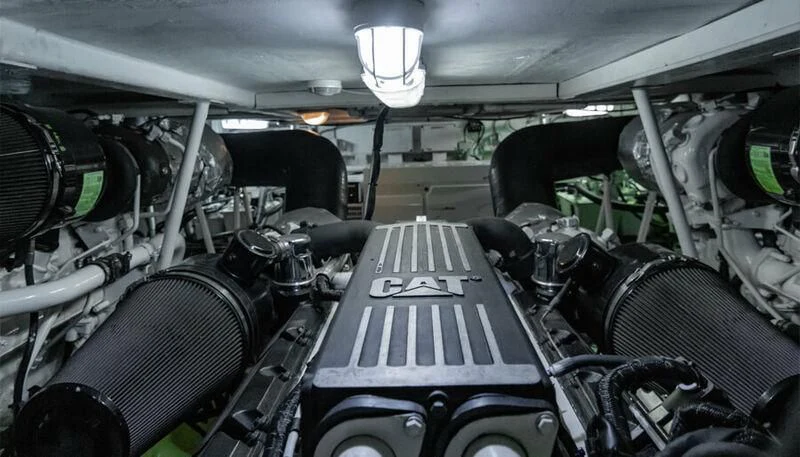 a close-up of a car engine aboard EL DISPARO Yacht for Sale