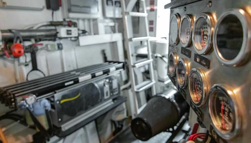 a large machine with many wires aboard EL DISPARO Yacht for Sale