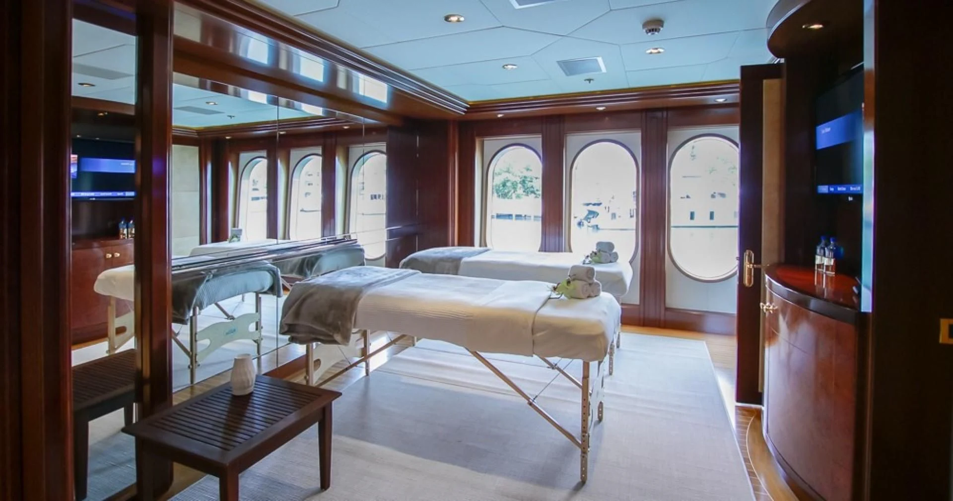 a bed in a room aboard BLUE MOON Yacht for Charter