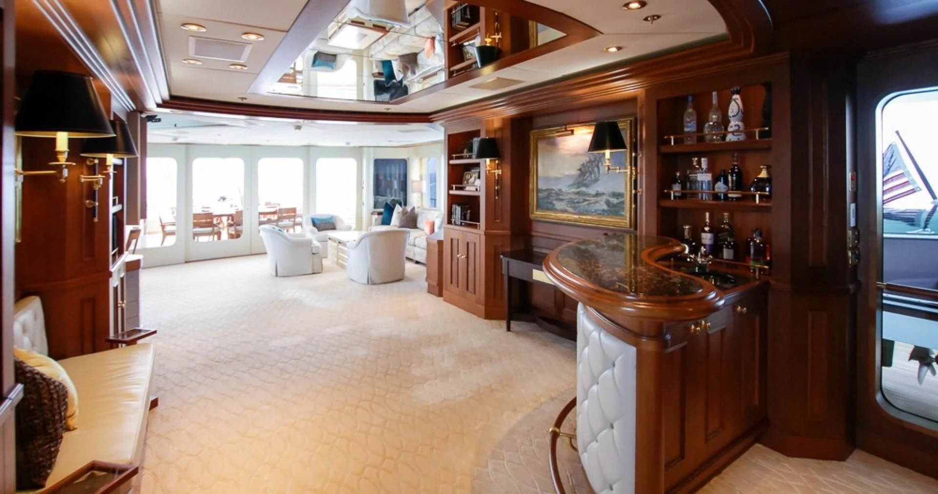 a large kitchen with a large island aboard BLUE MOON Yacht for Charter