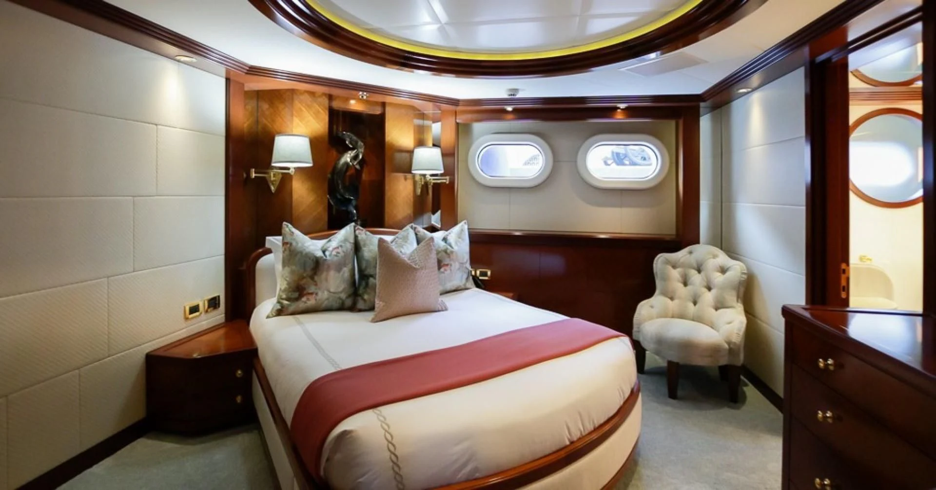 a bed in a room aboard BLUE MOON Yacht for Charter