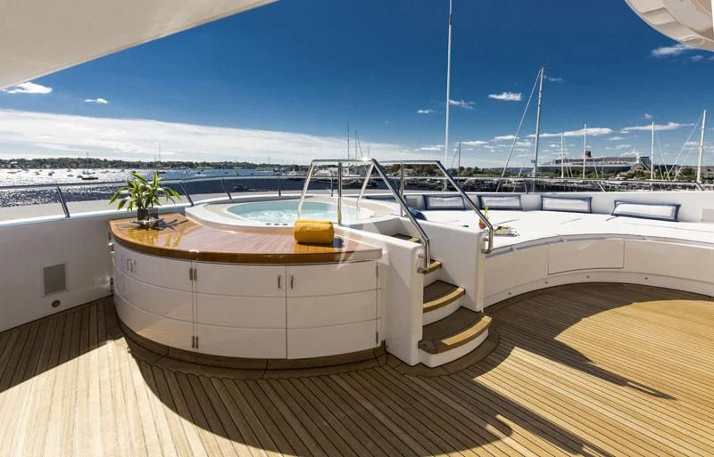 a boat on a deck aboard BLUE MOON Yacht for Charter