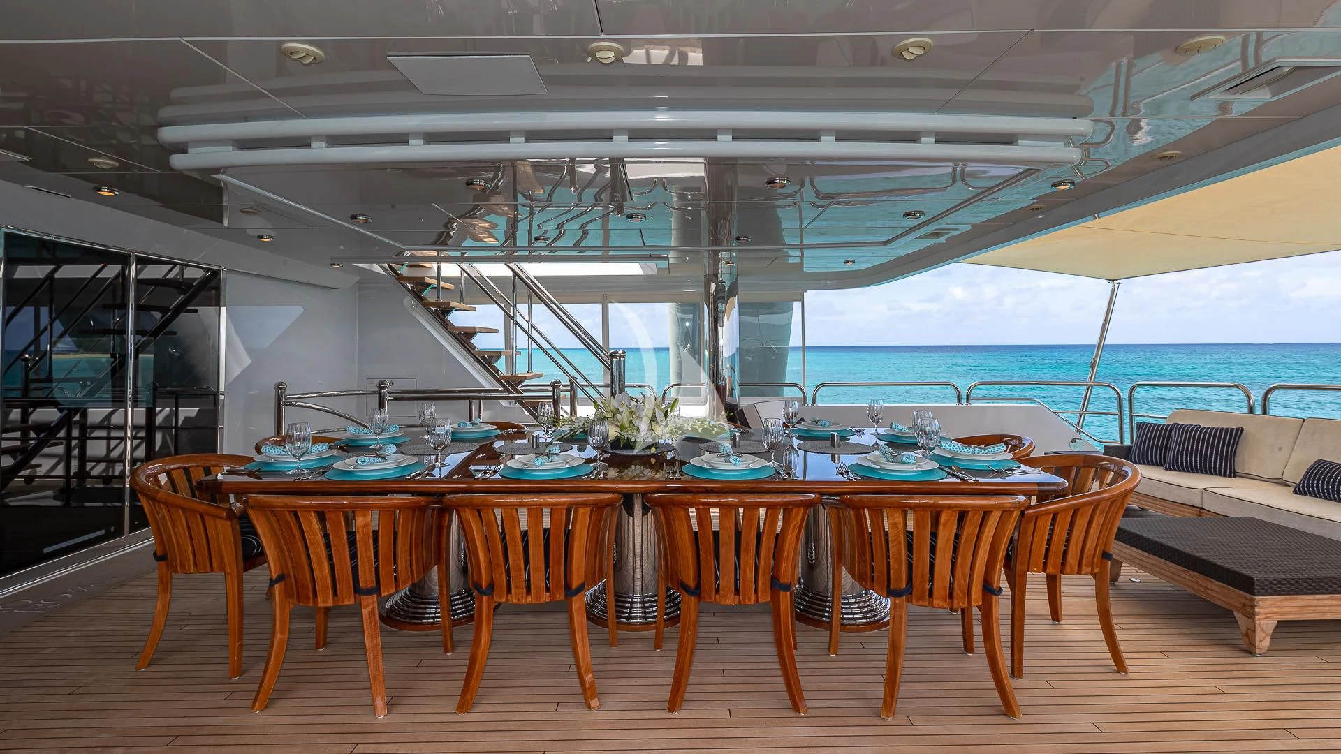 a table set for a meal aboard LADY ELAINE Yacht for Charter