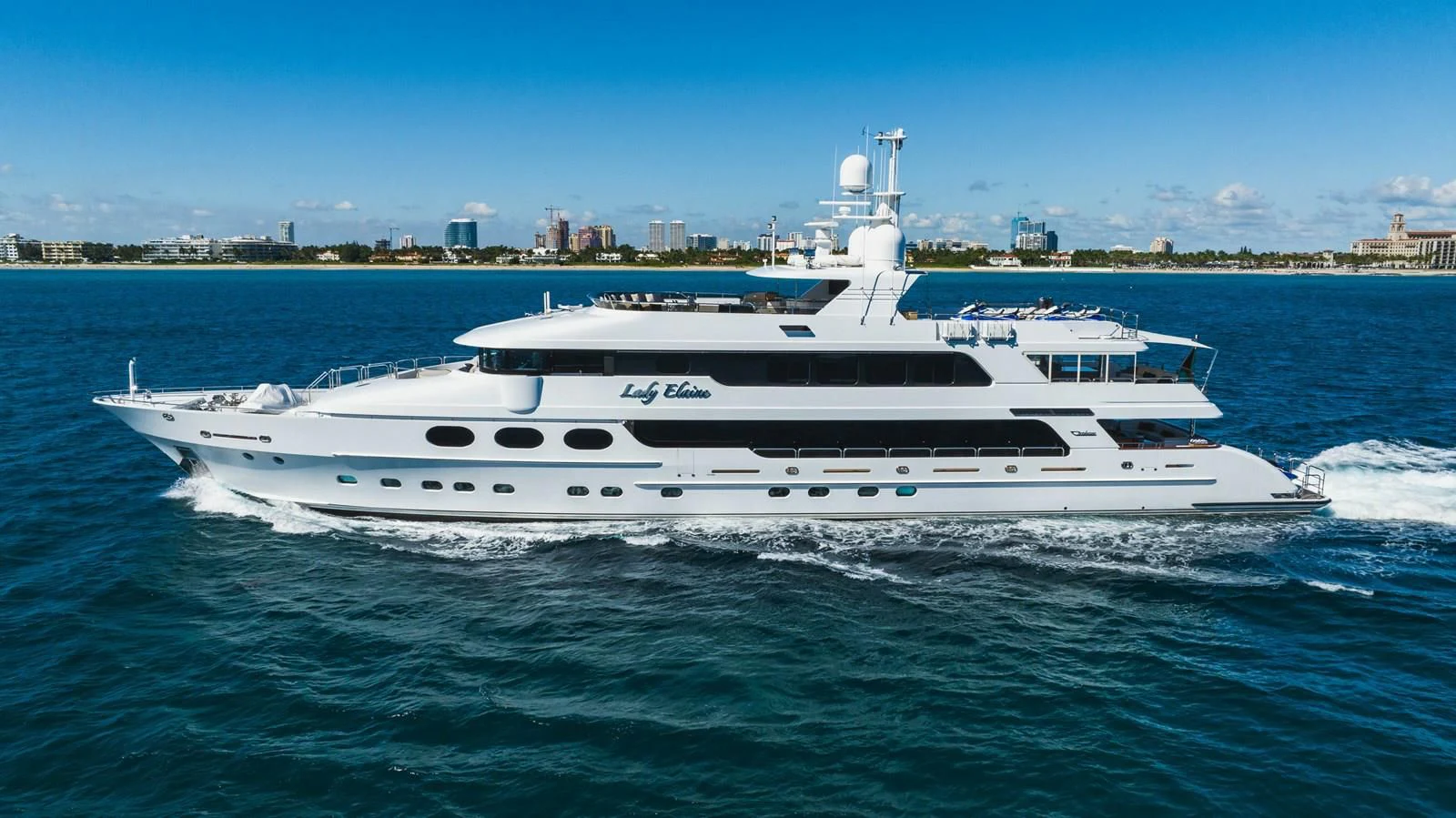 a white yacht in the water aboard LADY ELAINE Yacht for Charter