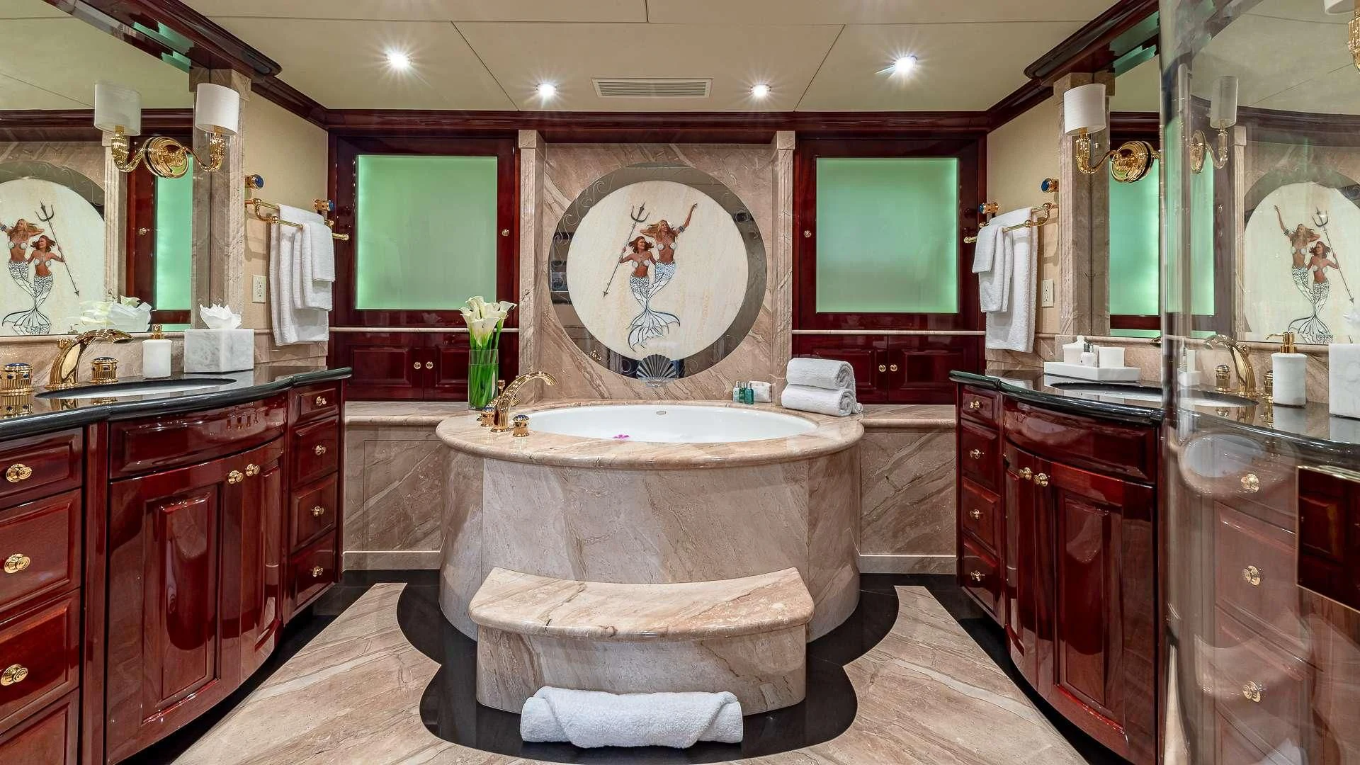 a bathroom with a large tub aboard LADY ELAINE Yacht for Charter