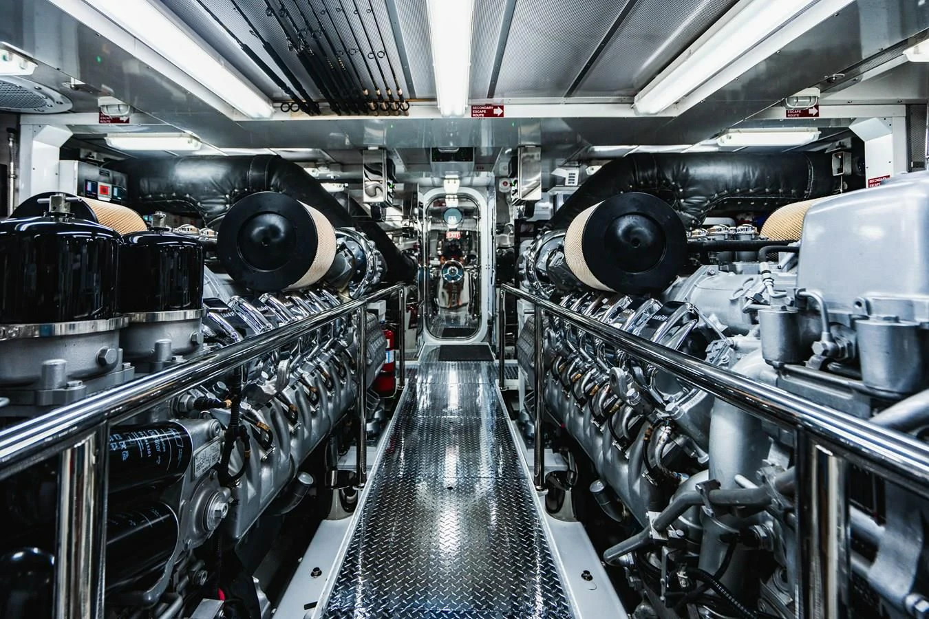 a large room with large machinery aboard LADY ELAINE Yacht for Charter