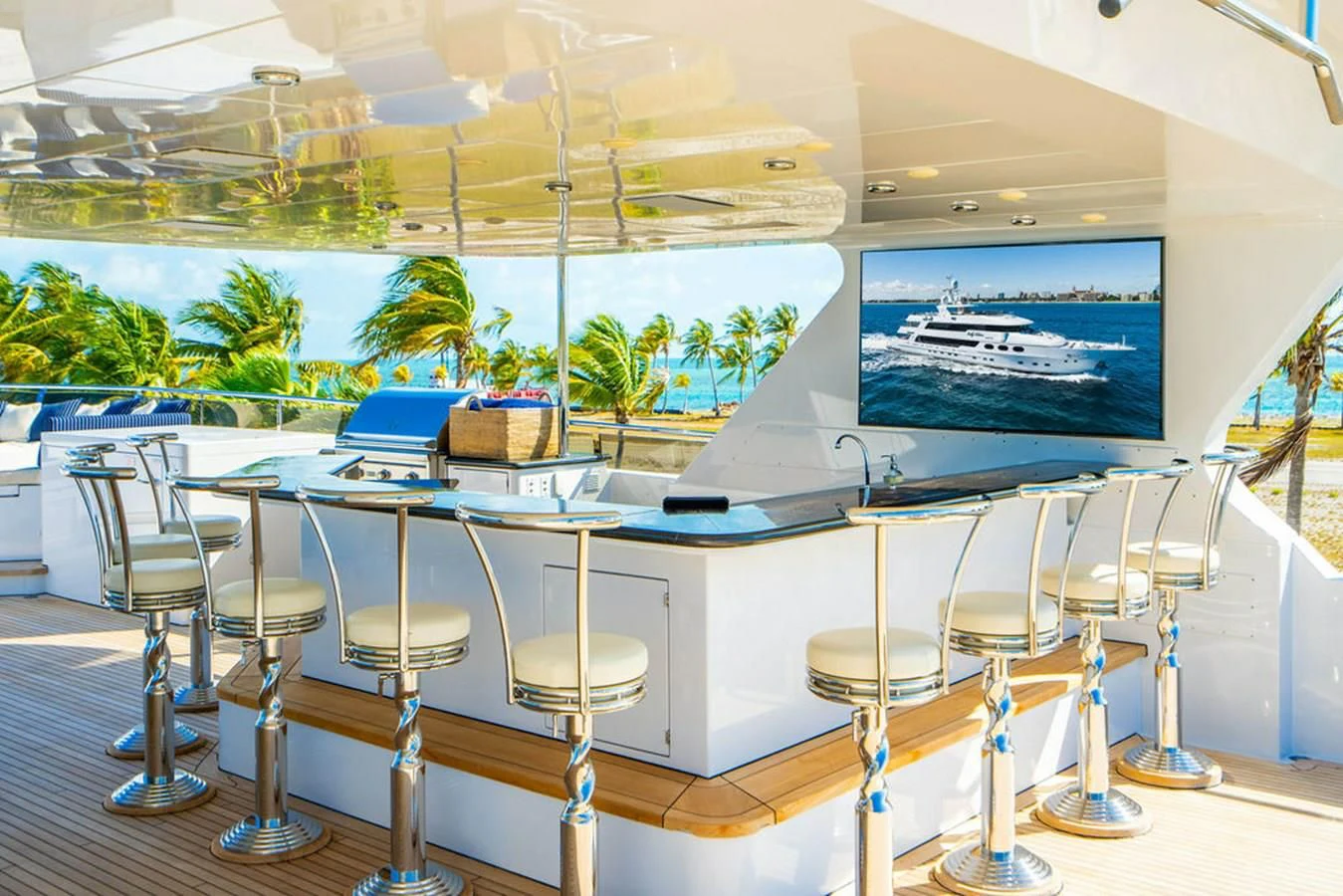 a room with a large window aboard LADY ELAINE Yacht for Charter