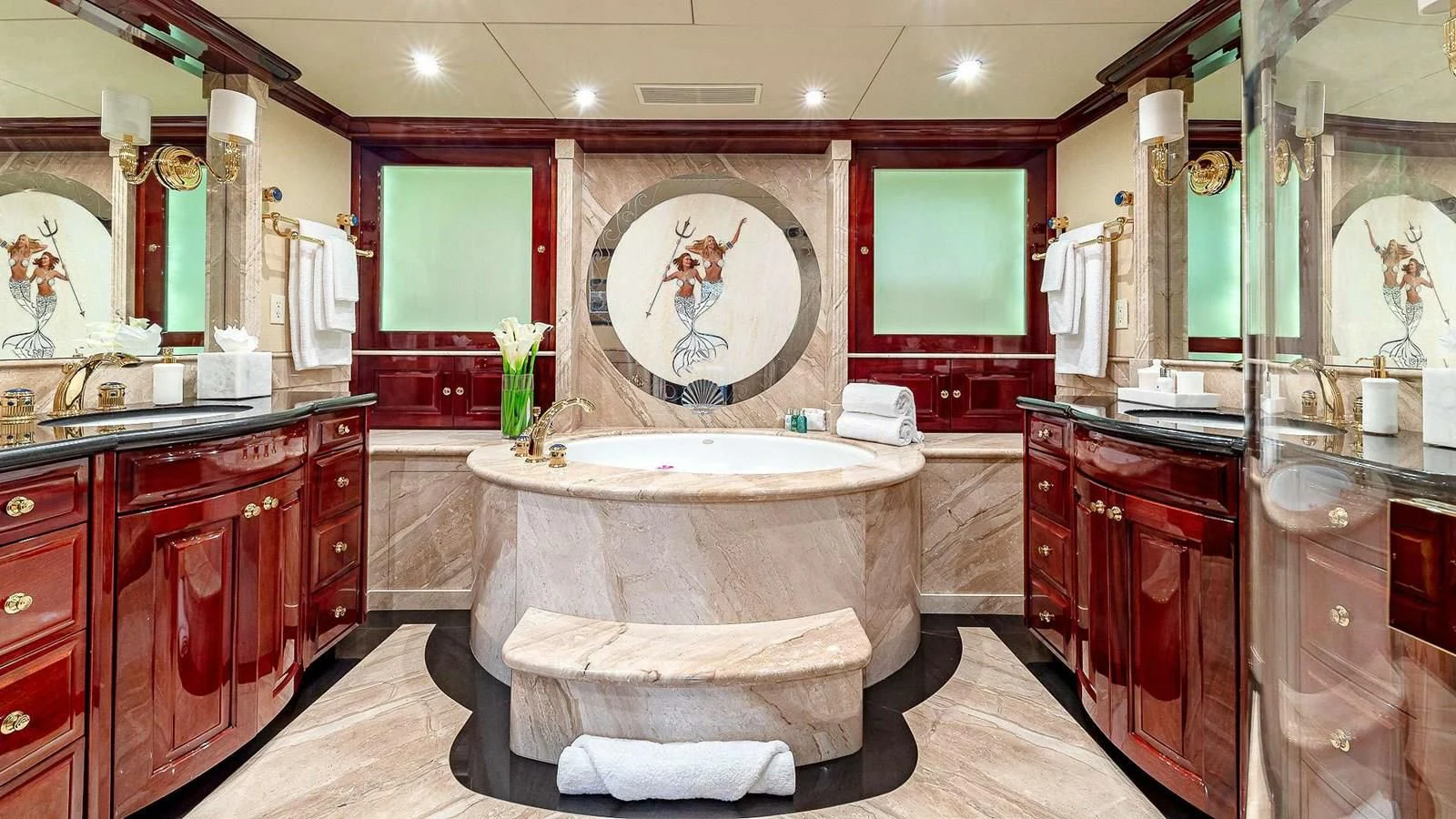 a bathroom with a large tub aboard LADY ELAINE Yacht for Charter