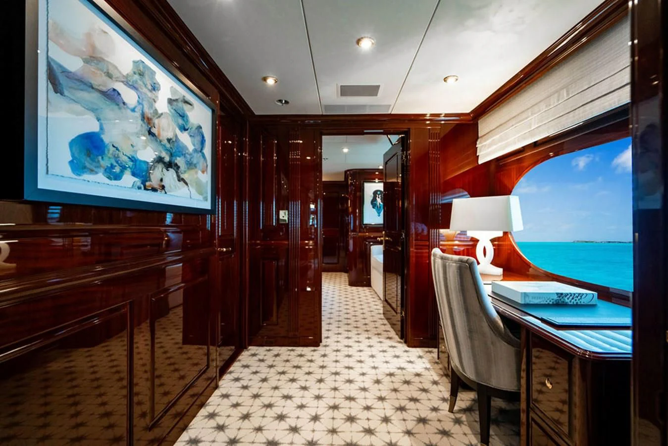 a room with a table and chairs aboard LADY ELAINE Yacht for Charter