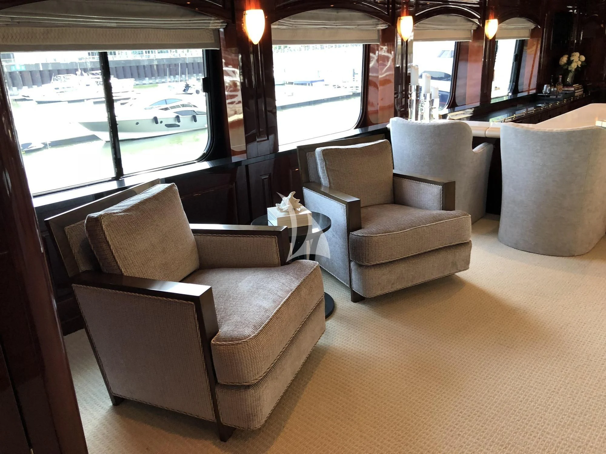 a room with couches and a table aboard LADY ELAINE Yacht for Charter