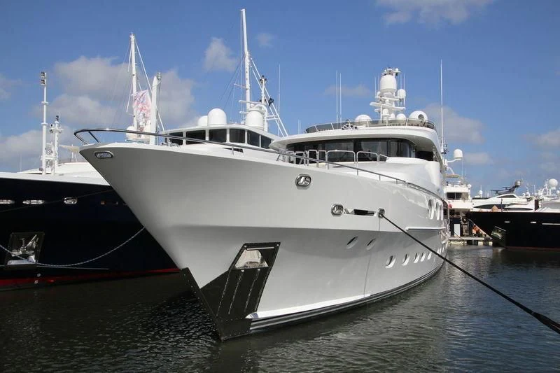 a large white boat aboard LADY ELAINE Yacht for Charter